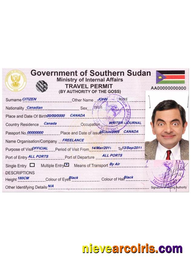 SOUTH SUDAN travel permit
